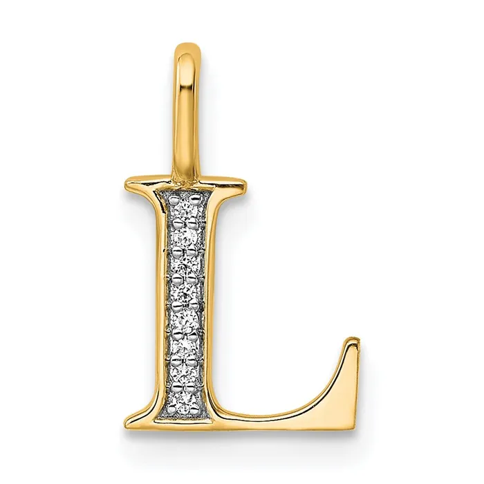 TreasureFineJewelers 14k Yellow Gold Diamond Letter L Initial Pendant Necklaces TreasureFineJewelers 14k Yellow Gold Diamond Letter L Initial Pendant Necklaces
