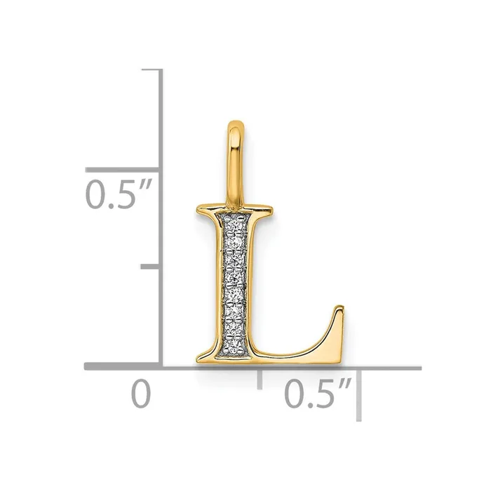 TreasureFineJewelers 14k Yellow Gold Diamond Letter L Initial Pendant Necklaces