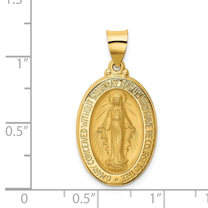TreasureFineJewelers 14k Yellow Gold Polished and Satin Miraculous Medal Hollow Pendant Necklaces