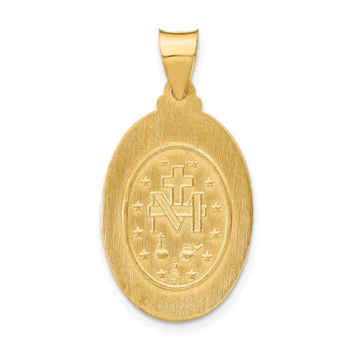 TreasureFineJewelers 14k Yellow Gold Polished and Satin Miraculous Medal Hollow Pendant Necklaces