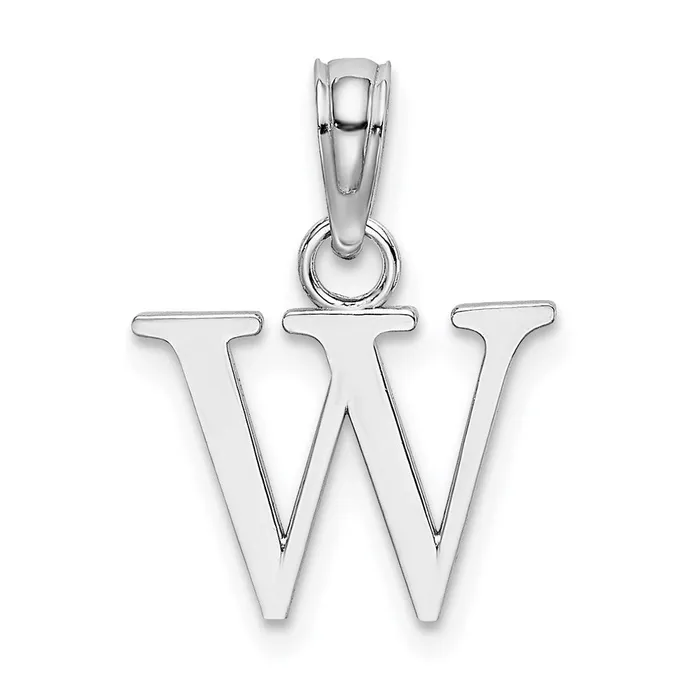TreasureFineJewelers Charm Necklaces 10K White Gold Polished W Block Initial Charm TreasureFineJewelers Charm Necklaces 10K White Gold Polished W Block Initial Charm