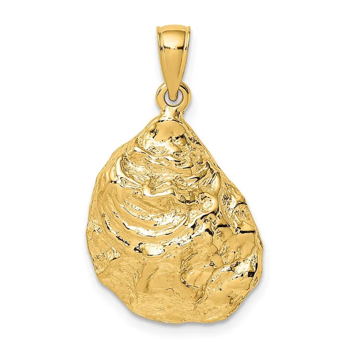 TreasureFineJewelers Charm Necklaces 14K Textured and Polished Oyster Shell Charm TreasureFineJewelers Charm Necklaces 14K Textured and Polished Oyster Shell Charm