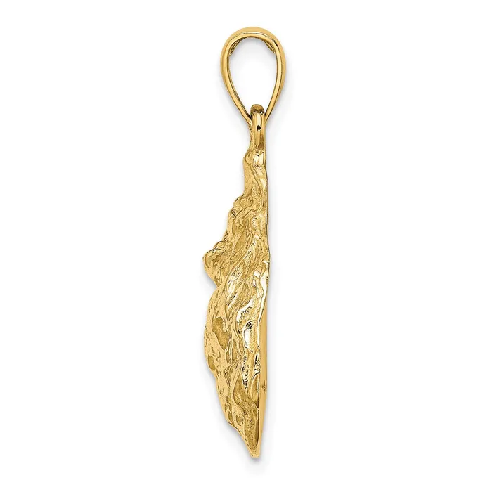 TreasureFineJewelers Charm Necklaces 14K Textured and Polished Oyster Shell Charm