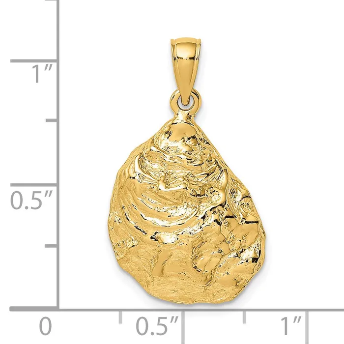 TreasureFineJewelers Charm Necklaces 14K Textured and Polished Oyster Shell Charm