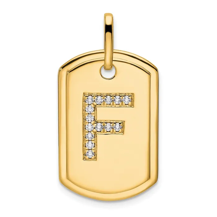 TreasureFineJewelers Charm Necklaces 14k Yellow Gold Diamond Initial F Dog Tag Charm TreasureFineJewelers Charm Necklaces 14k Yellow Gold Diamond Initial F Dog Tag Charm