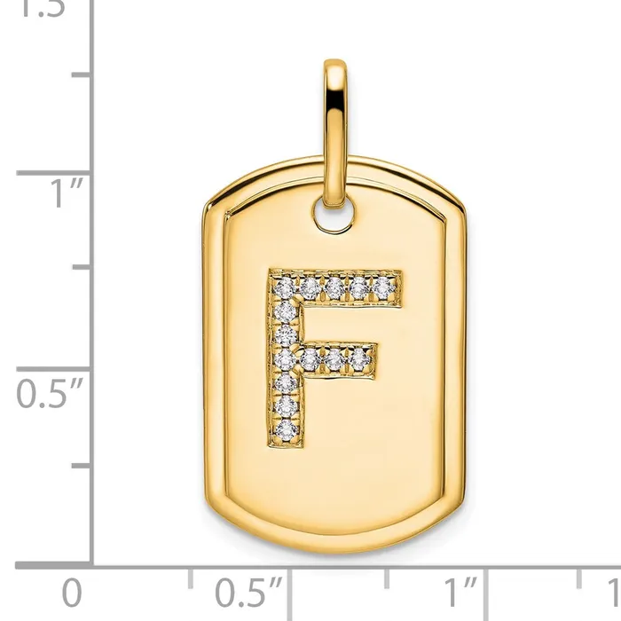 TreasureFineJewelers Charm Necklaces 14k Yellow Gold Diamond Initial F Dog Tag Charm