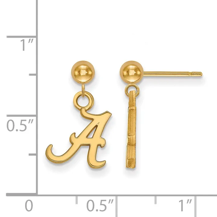 TreasureFineJewelers Earrings Sterling Silver Goldplated University of Alabama Letter A Dangle Ball Post Earrings