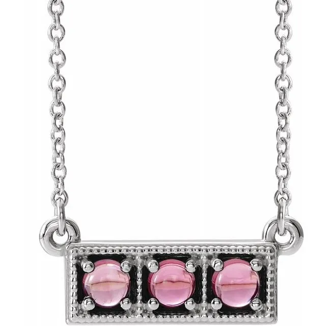 TreasureFineJewelers Necklaces 14K White Pink Tourmaline ThreeStone Granulated Bar 1618 Necklace TreasureFineJewelers Necklaces 14K White Pink Tourmaline ThreeStone Granulated Bar 1618 Necklace