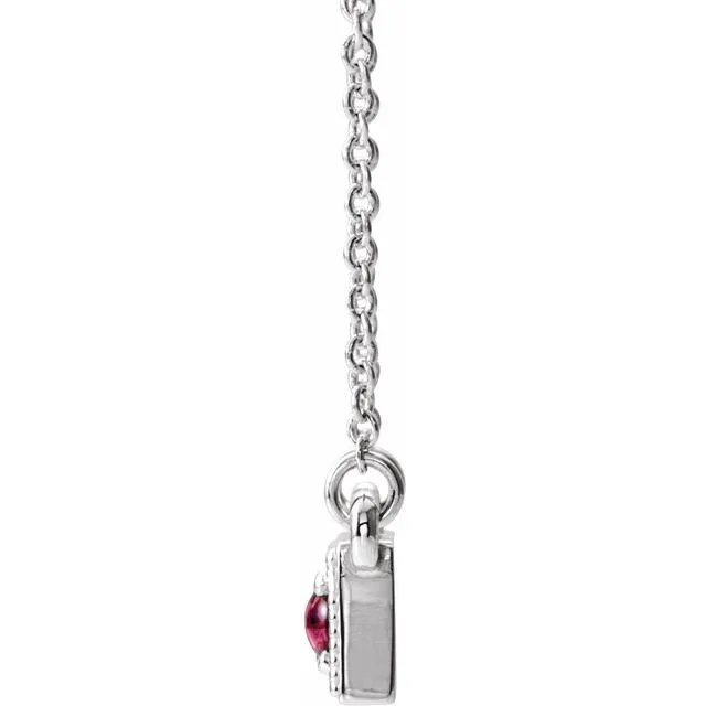 TreasureFineJewelers Necklaces 14K White Pink Tourmaline ThreeStone Granulated Bar 1618 Necklace