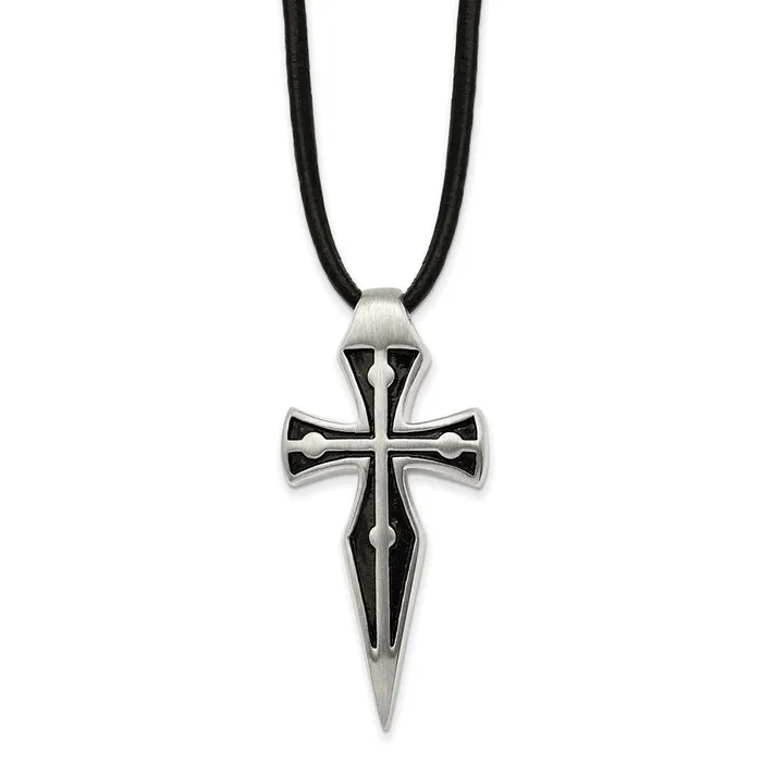 TreasureFineJewelers Necklaces Chisel Stainless Steel Antiqued Brushed and Polished Cross Pendant on a 18 inch Leather Cord with 2 inch extension Necklace TreasureFineJewelers Necklaces Chisel Stainless Steel Antiqued Brushed and Polished Cross Pendant on a 18 inch Leather Cord with 2 inch extension Necklace
