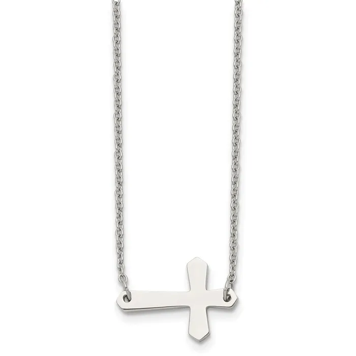 TreasureFineJewelers Necklaces Chisel Stainless Steel Polished Sideways Cross on a 17 inch Cable Chain Necklace TreasureFineJewelers Necklaces Chisel Stainless Steel Polished Sideways Cross on a 17 inch Cable Chain Necklace