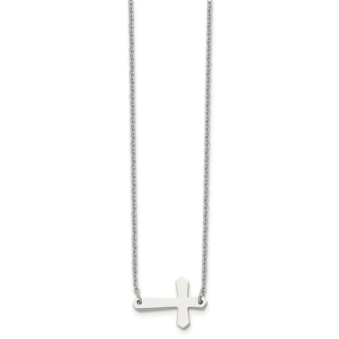 TreasureFineJewelers Necklaces Chisel Stainless Steel Polished Sideways Cross on a 17 inch Cable Chain Necklace