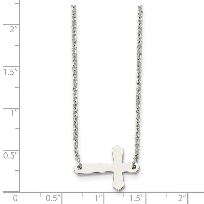 TreasureFineJewelers Necklaces Chisel Stainless Steel Polished Sideways Cross on a 17 inch Cable Chain Necklace