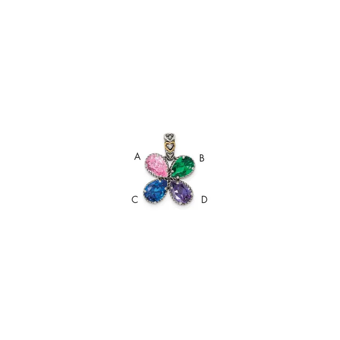 TreasureFineJewelers Necklaces Sterling Silver 14k Fourstone and Diamond Mothers Pendant SemiMount TreasureFineJewelers Necklaces Sterling Silver 14k Fourstone and Diamond Mothers Pendant SemiMount