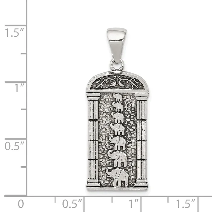 TreasureFineJewelers Necklaces Sterling Silver Antiqued Stacked Elephants Engraved Pendant