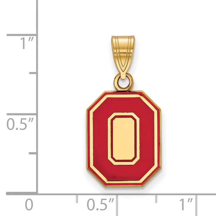 TreasureFineJewelers Necklaces Sterling Silver Goldplated The Ohio State University Letter O Medium Enameled Pendant