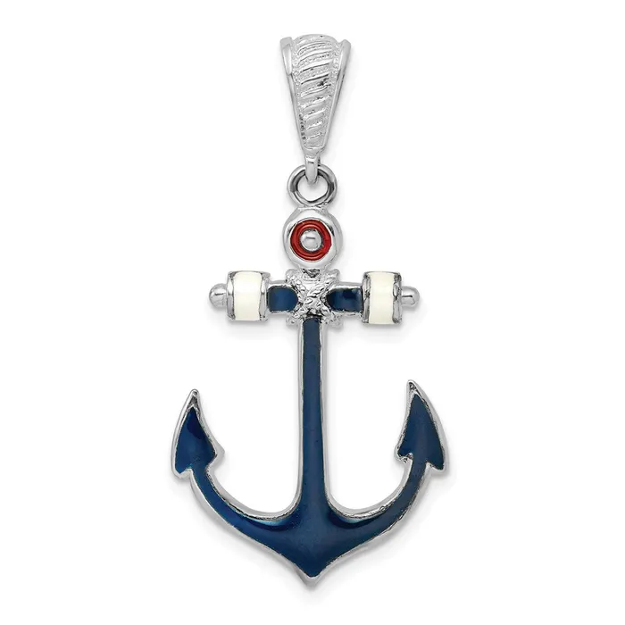 TreasureFineJewelers Necklaces Sterling Silver Polished Enameled Anchor Pendant TreasureFineJewelers Necklaces Sterling Silver Polished Enameled Anchor Pendant