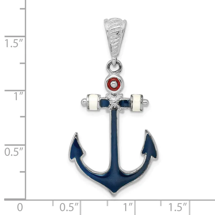 TreasureFineJewelers Necklaces Sterling Silver Polished Enameled Anchor Pendant