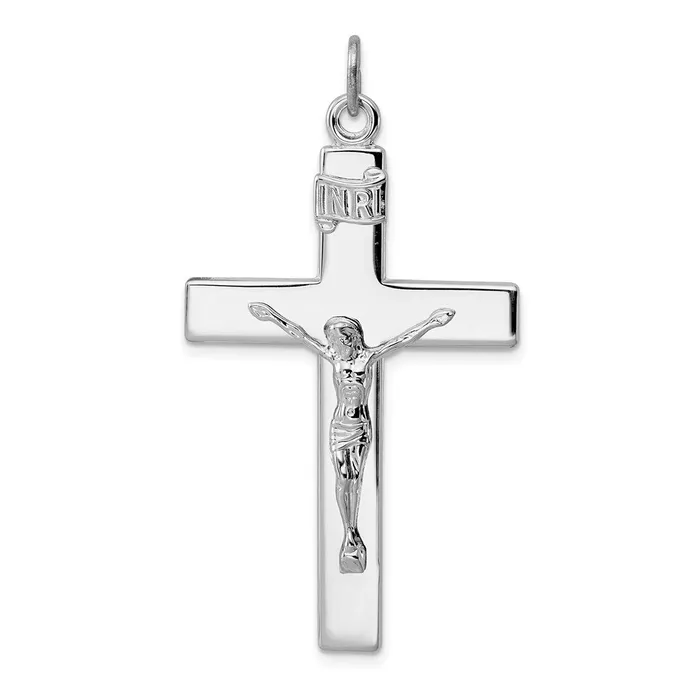TreasureFineJewelers Necklaces Sterling Silver Rhodium Plated Crucifix Pendant TreasureFineJewelers Necklaces Sterling Silver Rhodium Plated Crucifix Pendant