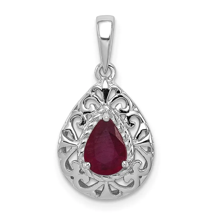 TreasureFineJewelers Necklaces Sterling Silver Rhodium Plated Ruby Teardrop Pendant TreasureFineJewelers Necklaces Sterling Silver Rhodium Plated Ruby Teardrop Pendant