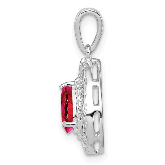 TreasureFineJewelers Necklaces Sterling Silver Rhodium Plated Ruby Teardrop Pendant