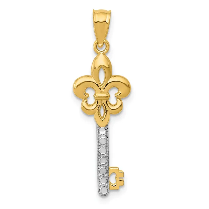 TreasureFineJewelers PreStyled Sets 14k Yellow Gold Rhodium w White Gold Rhodium Polished Fleur De Lis Key Charm TreasureFineJewelers PreStyled Sets 14k Yellow Gold Rhodium w White Gold Rhodium Polished Fleur De Lis Key Charm