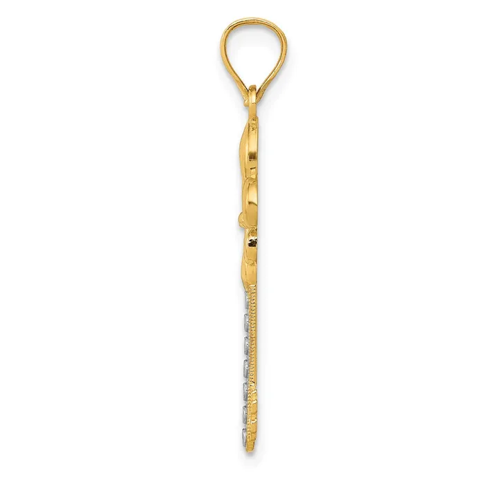 TreasureFineJewelers PreStyled Sets 14k Yellow Gold Rhodium w White Gold Rhodium Polished Fleur De Lis Key Charm