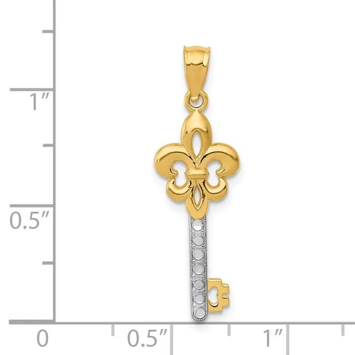 TreasureFineJewelers PreStyled Sets 14k Yellow Gold Rhodium w White Gold Rhodium Polished Fleur De Lis Key Charm