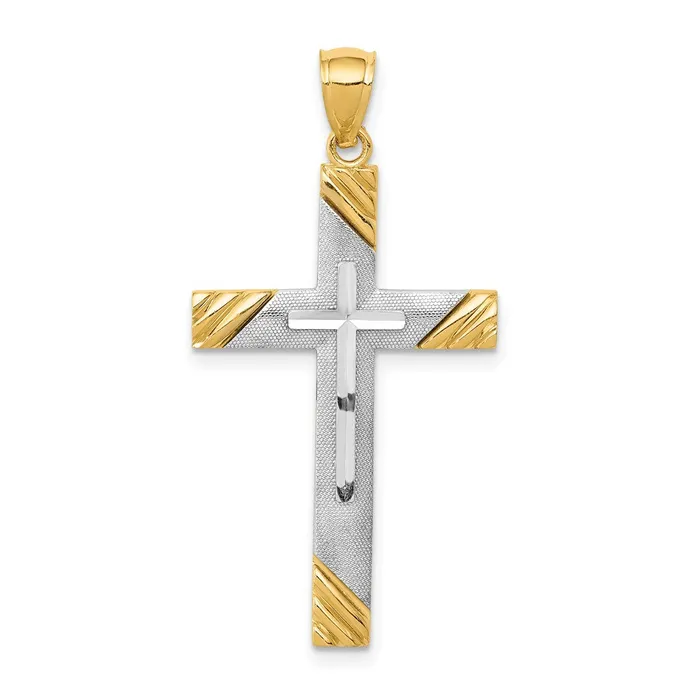 TreasureFineJewelers Rings 14K Twotone Diamondcut Cross Pendant