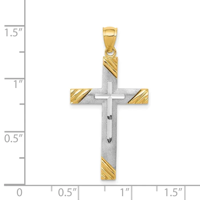 TreasureFineJewelers Rings 14K Twotone Diamondcut Cross Pendant