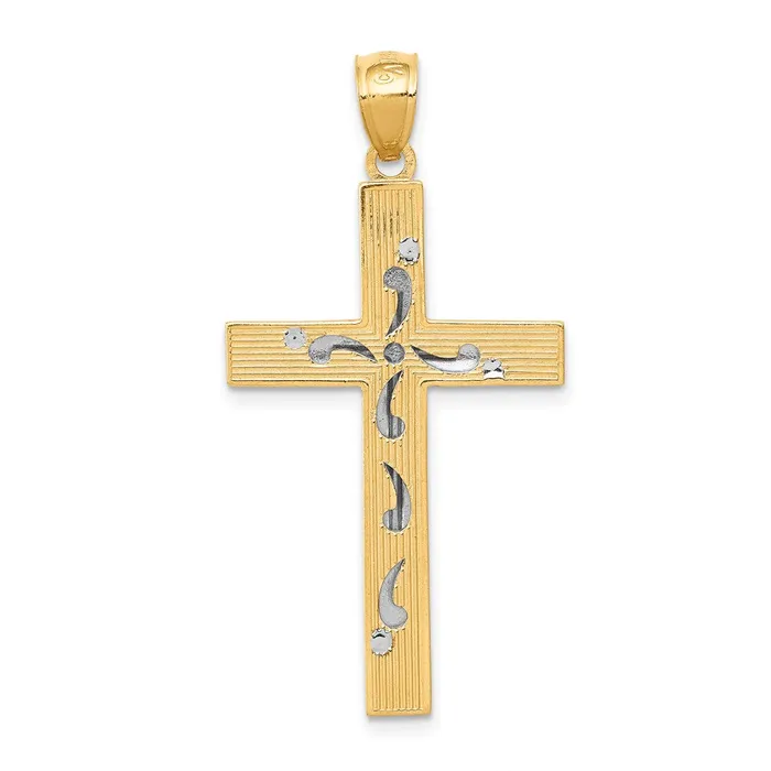 TreasureFineJewelers Rings 14K Twotone Diamondcut Cross Pendant