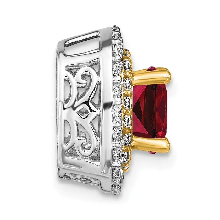 TreasureFineJewelers Rings 14k TwoTone Lab Grown Diamond Created Ruby Pendant