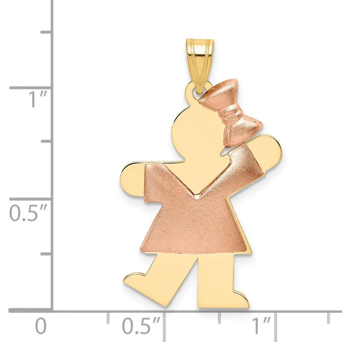 TreasureFineJewelers Rings 14k TwoTone Puffed Girl with Bow on Right Engravable Charm