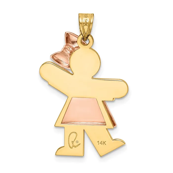 TreasureFineJewelers Rings 14k TwoTone Puffed Girl with Bow on Right Engravable Charm