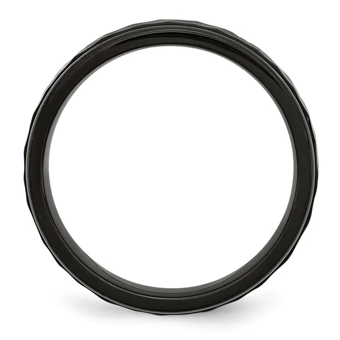 TreasureFineJewelers Rings Stainless Steel Polished and Hammered Black IPplated 7mm Band