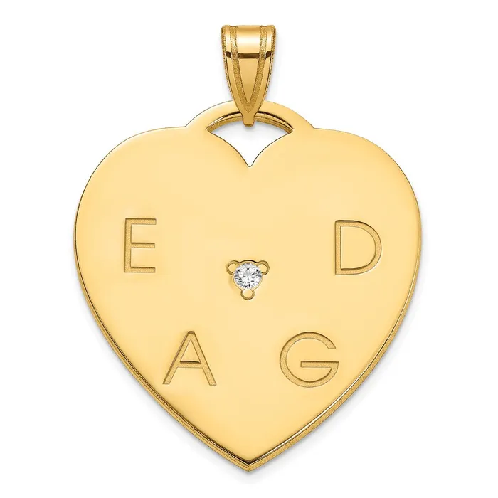 TreasureFineJewelers Rings Sterling Silver Gold Plated Polished 4 Letter Charm with Diamond