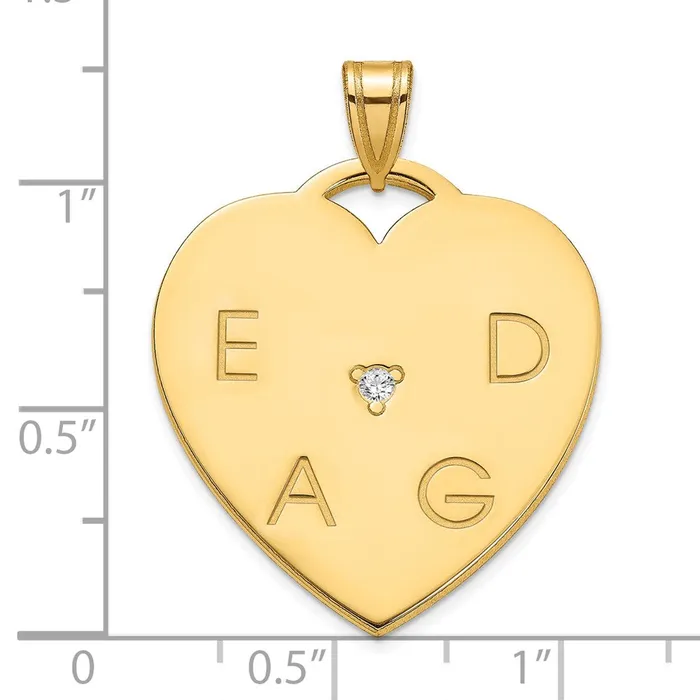 TreasureFineJewelers Rings Sterling Silver Gold Plated Polished 4 Letter Charm with Diamond