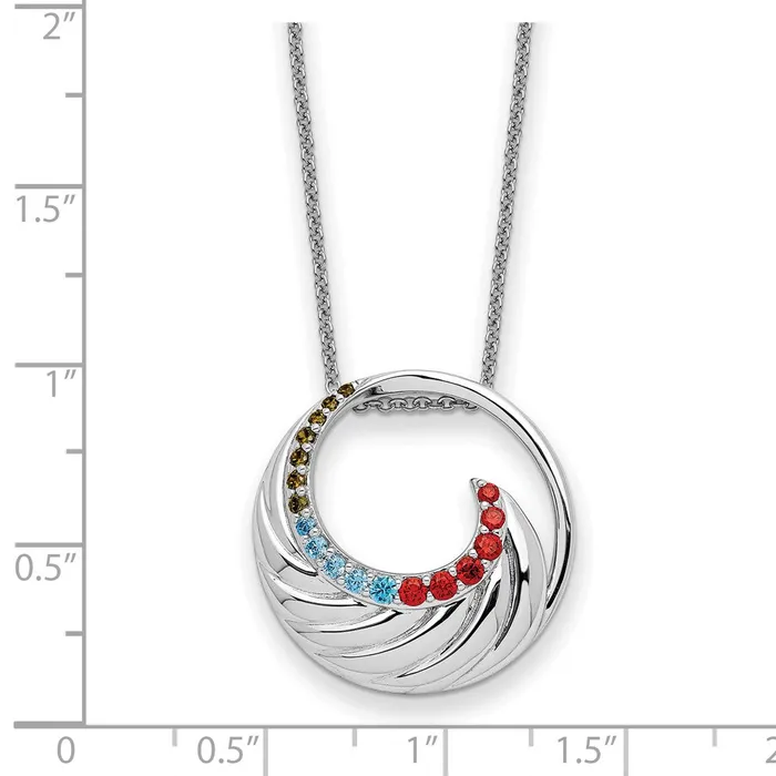 TreasureFineJewelers Sentimental Expressions Sterling Silver Rhodiumplated Multicolor CZ Color Me Happy Circle 18in Necklace Necklaces