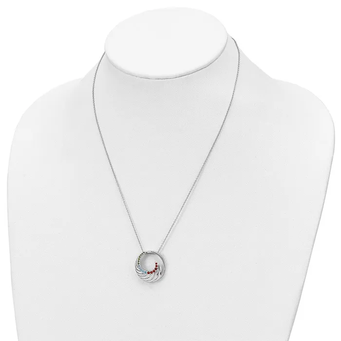 TreasureFineJewelers Sentimental Expressions Sterling Silver Rhodiumplated Multicolor CZ Color Me Happy Circle 18in Necklace Necklaces