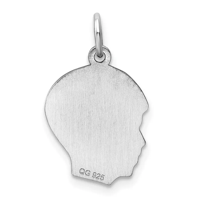 TreasureFineJewelers Sterl Silver Rhplt Engraveable Boy Polished FrontSatin Back Disc Charm Charm Necklaces