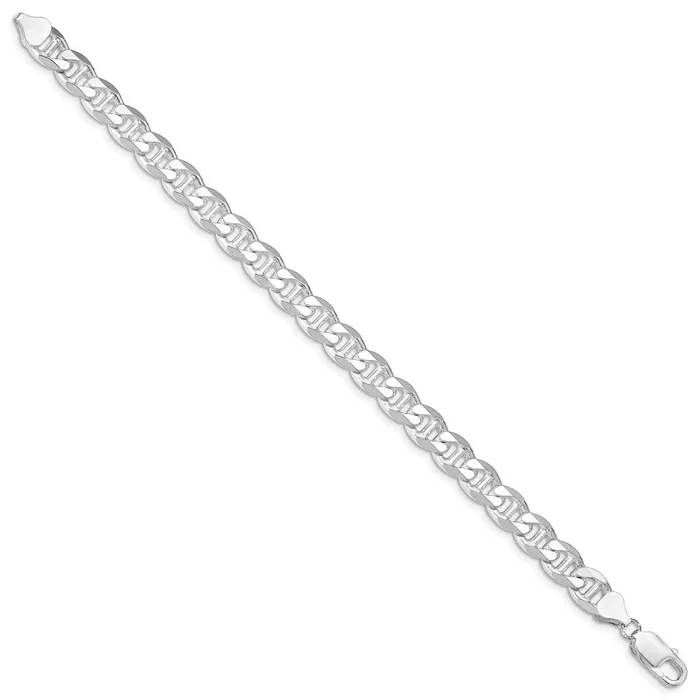 TreasureFineJewelers Sterling Silver Rhodiumplated 825mm Flat Cuban Anchor Chain Rings
