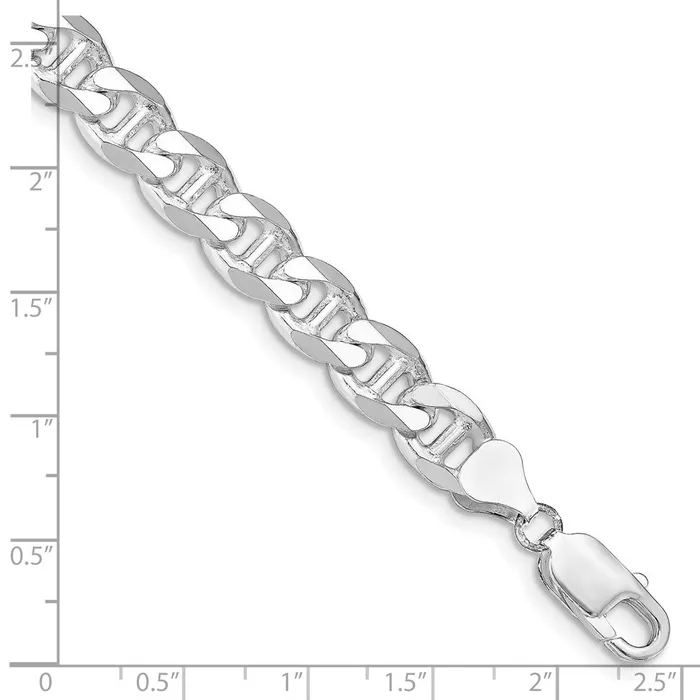 TreasureFineJewelers Sterling Silver Rhodiumplated 825mm Flat Cuban Anchor Chain Rings