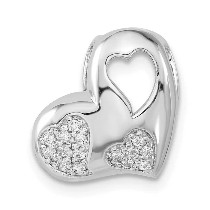 TreasureFineJewelers Sterling Silver Rhodium Plated CZ Heart Slide Rings