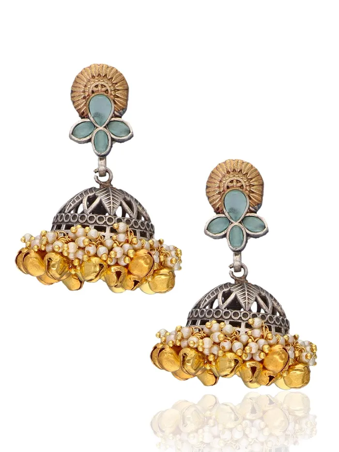 Aria Aqua Ghungroo and Pearls Jhumki Earrings Curio Cottage Earrings Aria Aqua Ghungroo and Pearls Jhumki Earrings Curio Cottage Earrings