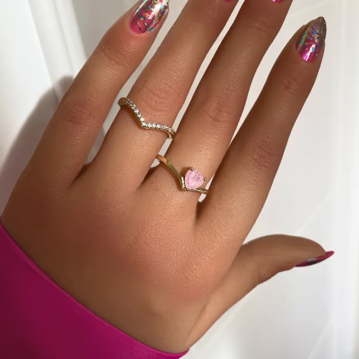 KHLOE JEWELS Rings Pink Heart CZ Ring KHLOE JEWELS Rings Pink Heart CZ Ring