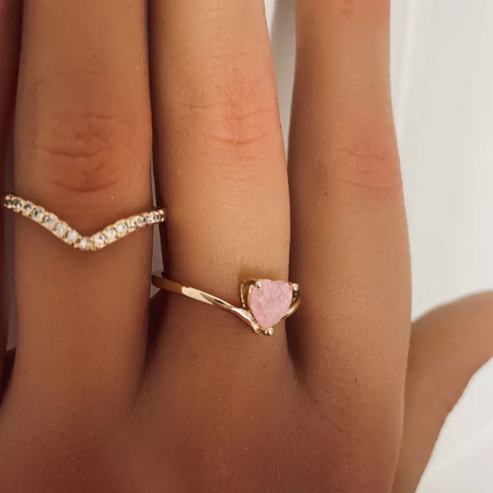 KHLOE JEWELS Rings Pink Heart CZ Ring KHLOE JEWELS Rings Pink Heart CZ Ring