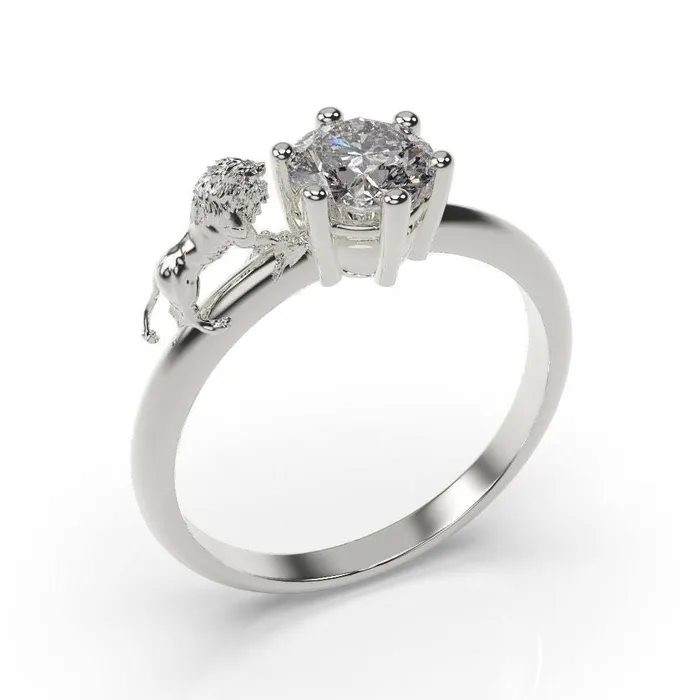 MyUniqueRing Rings Lion Engagement Ring Lion Ring White Gold Lion Leo