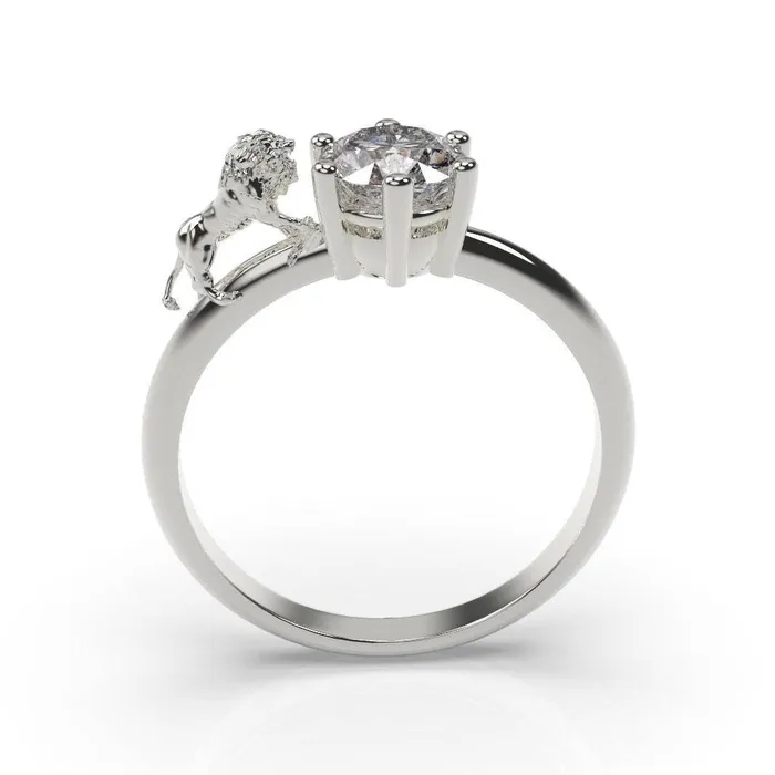 MyUniqueRing Rings Lion Engagement Ring Lion Ring White Gold Lion Leo