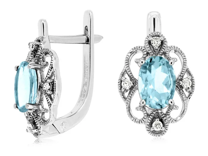 14KW 140 Cttw Aquamarine and Diamond Earrings ROYAL JEWELRY MFG INC Earrings 14KW 140 Cttw Aquamarine and Diamond Earrings ROYAL JEWELRY MFG INC Earrings