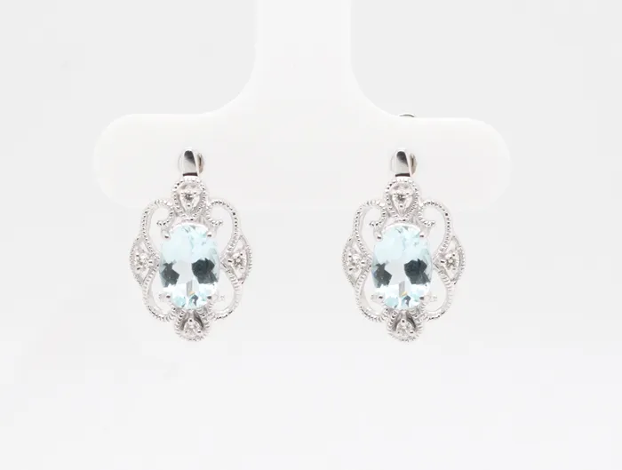 14KW 140 Cttw Aquamarine and Diamond Earrings ROYAL JEWELRY MFG INC Earrings 14KW 140 Cttw Aquamarine and Diamond Earrings ROYAL JEWELRY MFG INC Earrings